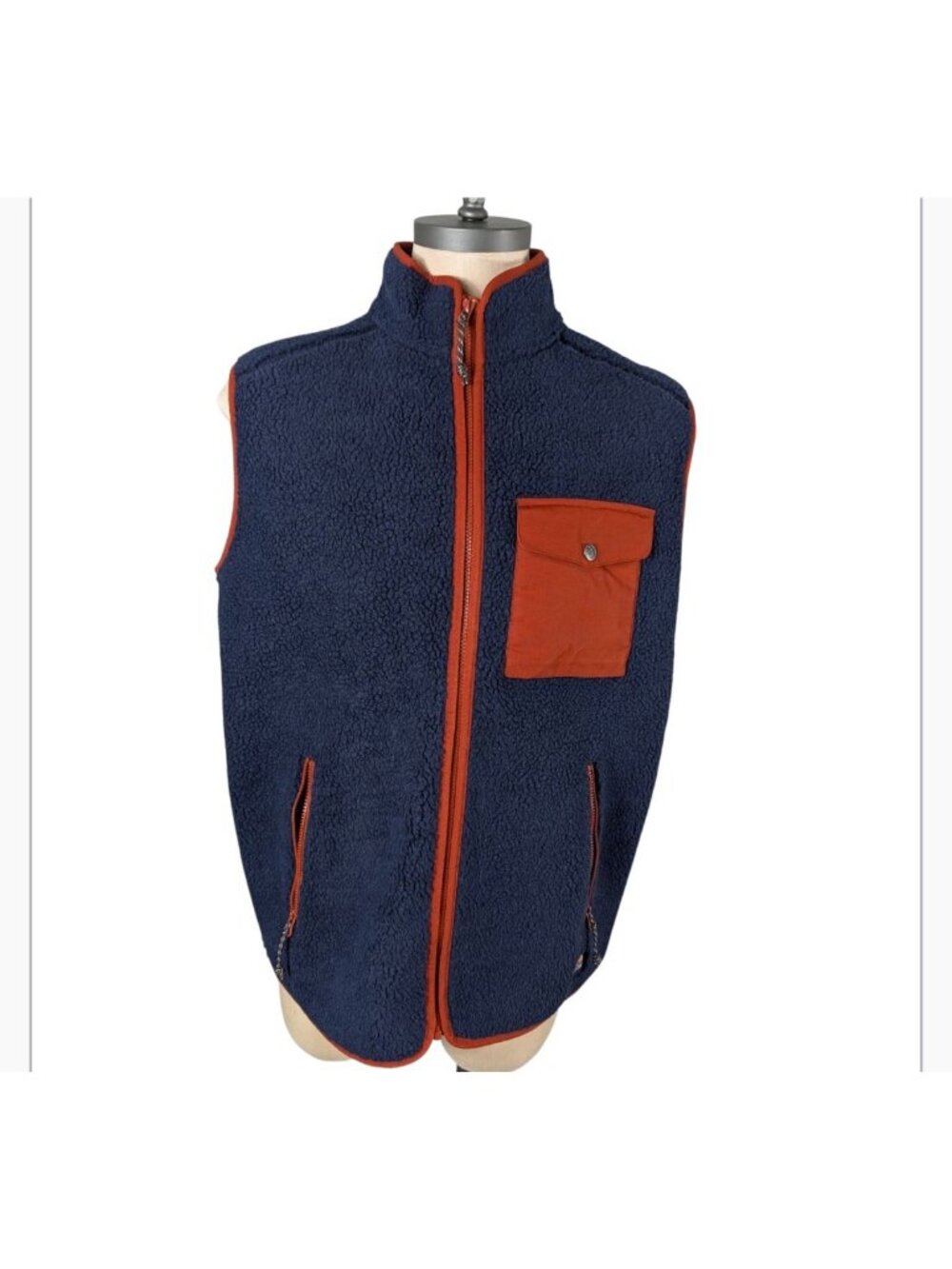 Fjallraven Mens Blue Fleece Vest With Orange Trim & Pocket Full-Zip Size Large